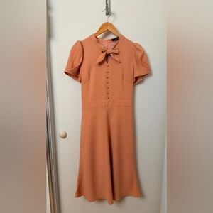 Elegant Bow-Neck Midi Dress in Terracotta